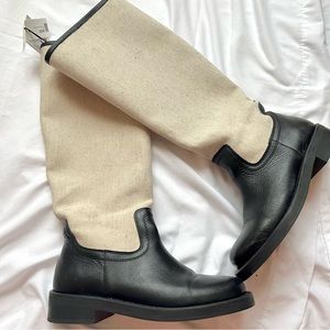 Zara Combined Leather Knee-High Boots, Size US 6.5